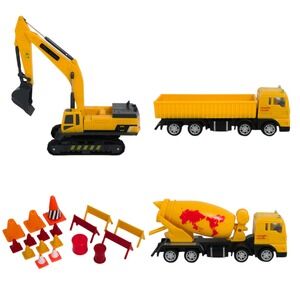 iPlay iLearn Yellow & Black Construction Toy Set- Truck, Excavator, Cement Mixer